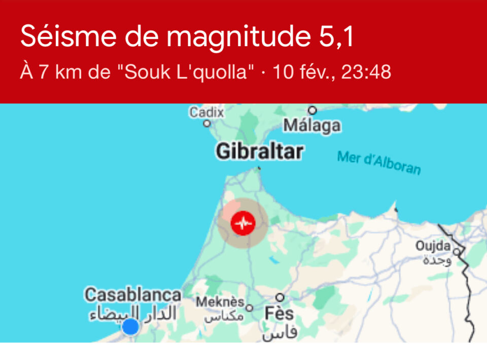 Un séisme de 5,1 ressenti à Tanger, Rabat, Fès, et jusqu’à Casablanca